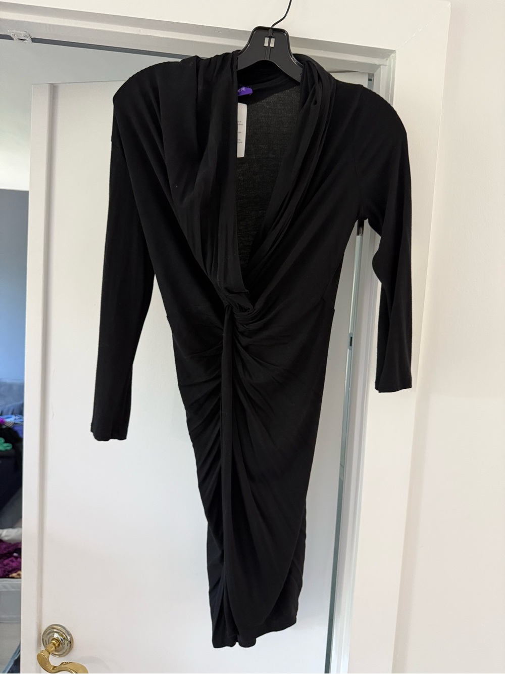 Long Sleeve Black Twist-Front Women's Dress